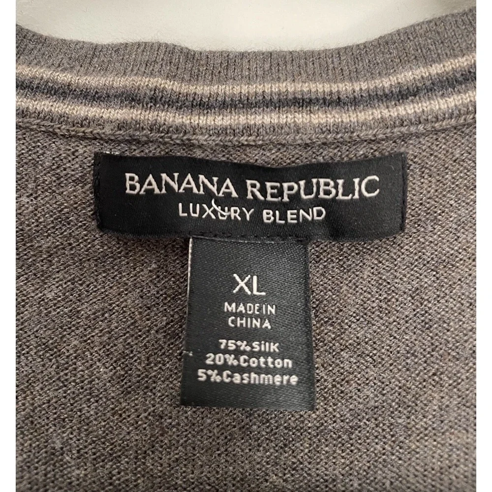 Banana Republic Men L Silk Cashmere Sweater Brown Luxury Blend V-Neck Light Soft